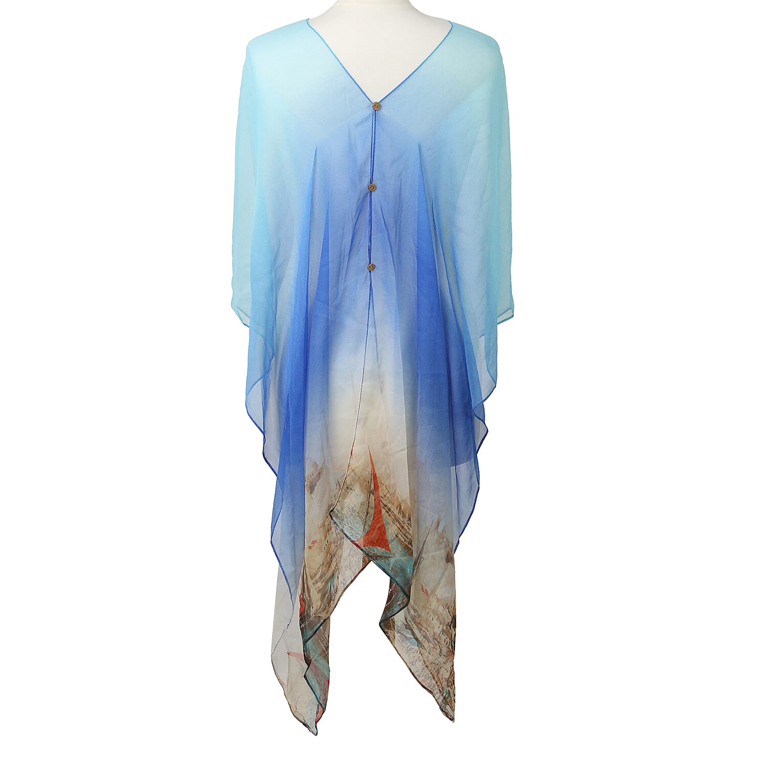 Poncho Style Summer Beach Covering in Light Blue and Beige (One Size; Length 76 cm)