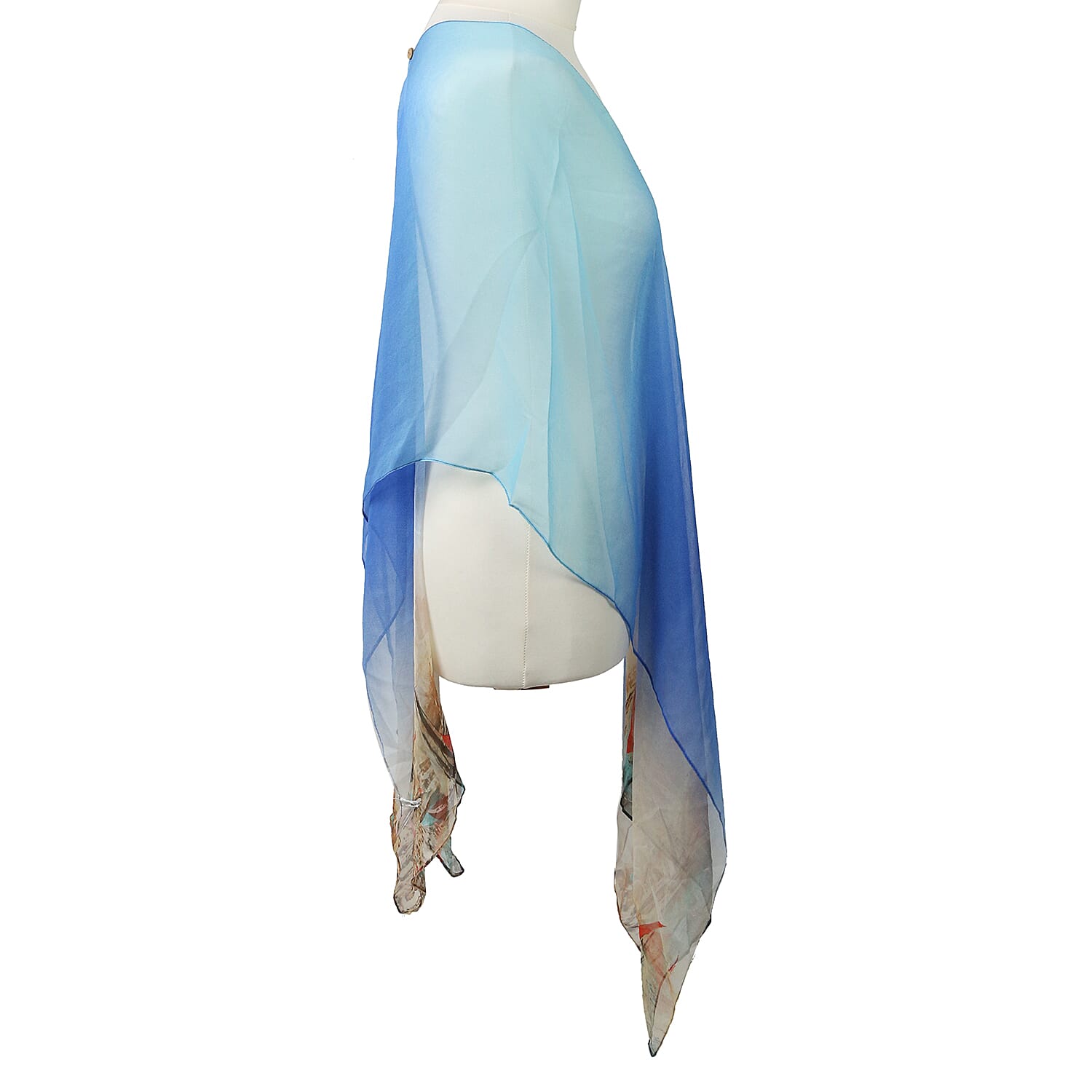 Poncho Style Summer Beach Covering in Light Blue and Beige (One Size; Length 76 cm)