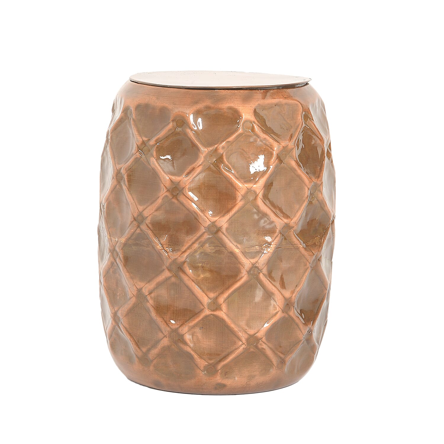 Antique Hammered Pattern Bronze Finished Stool with Storage (Size 14x11x11 Cm)