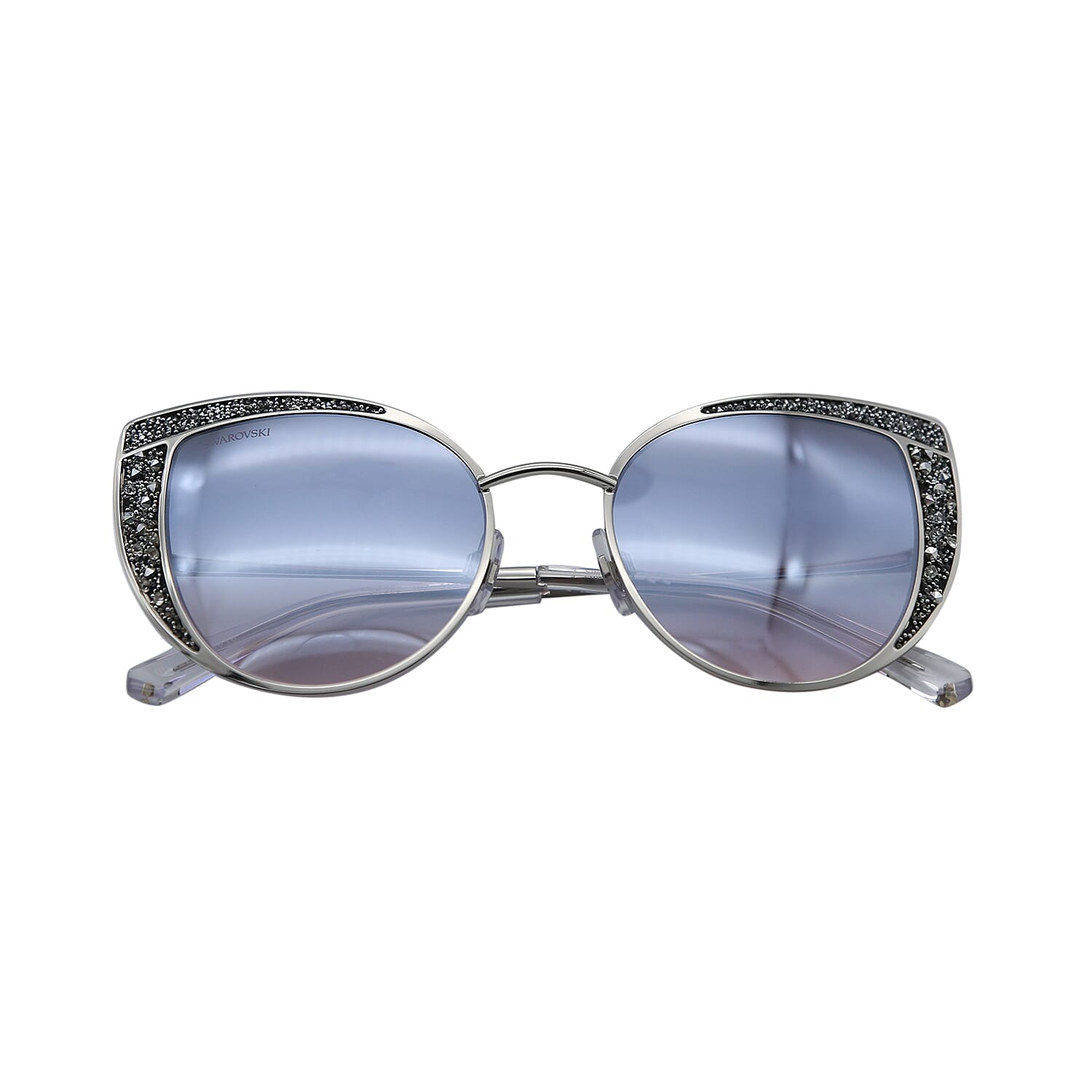 Womens Cat Eye Sunglasses with Silver Colour Crystal Encrusted Lenses