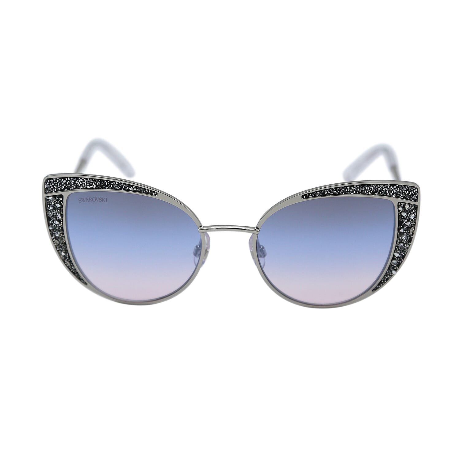 Womens Cat Eye Sunglasses with Silver Colour Crystal Encrusted Lenses
