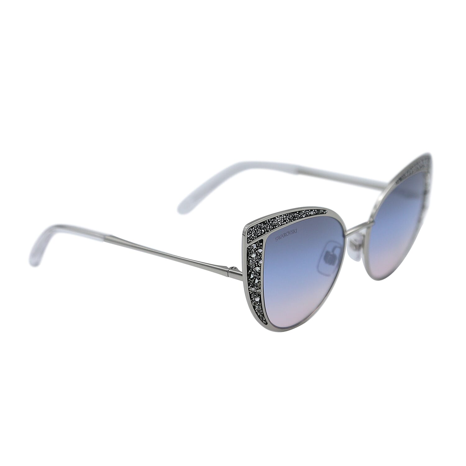 Womens Cat Eye Sunglasses with Silver Colour Crystal Encrusted Lenses