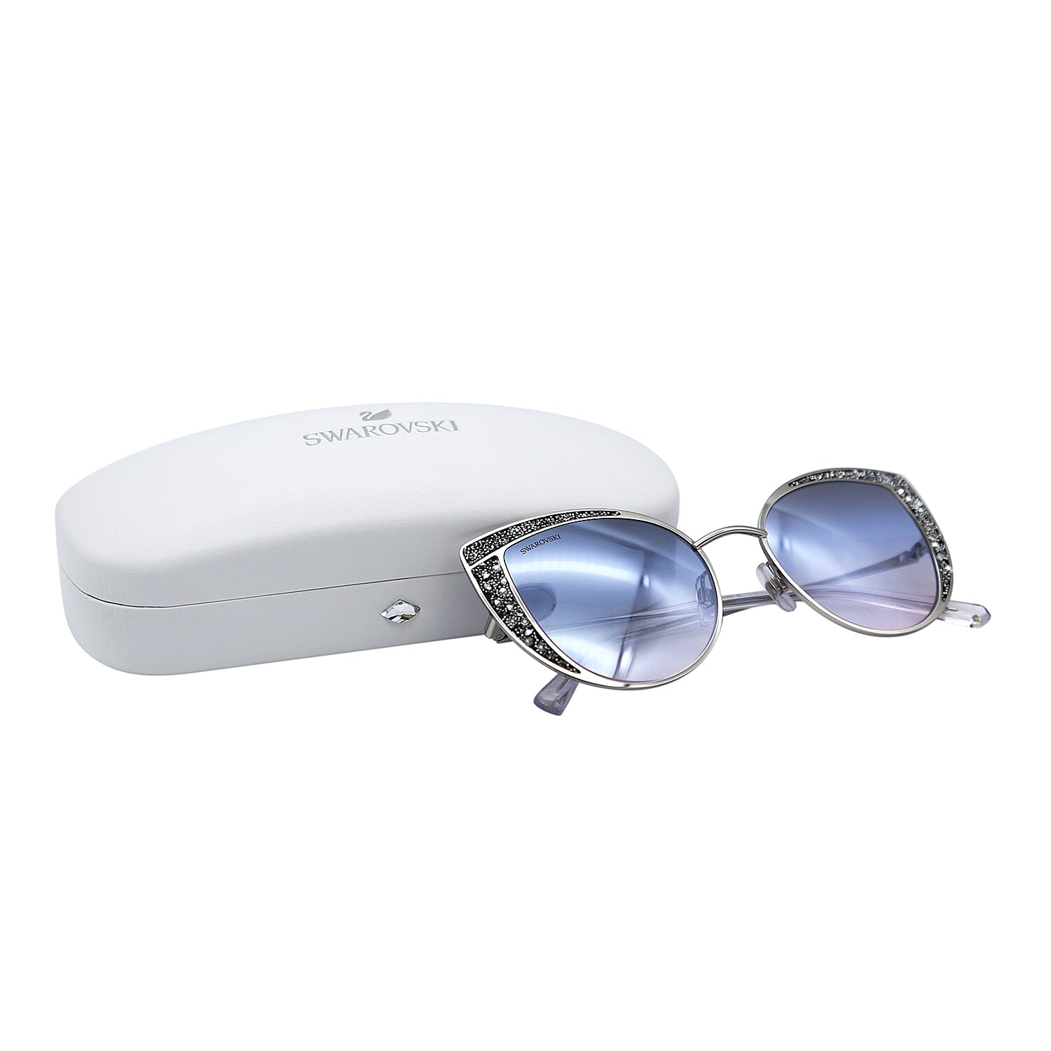 Womens Cat Eye Sunglasses with Silver Colour Crystal Encrusted Lenses