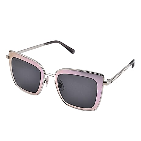 Designer - Crystal Studded Square Sunglasses with Grey Lenses