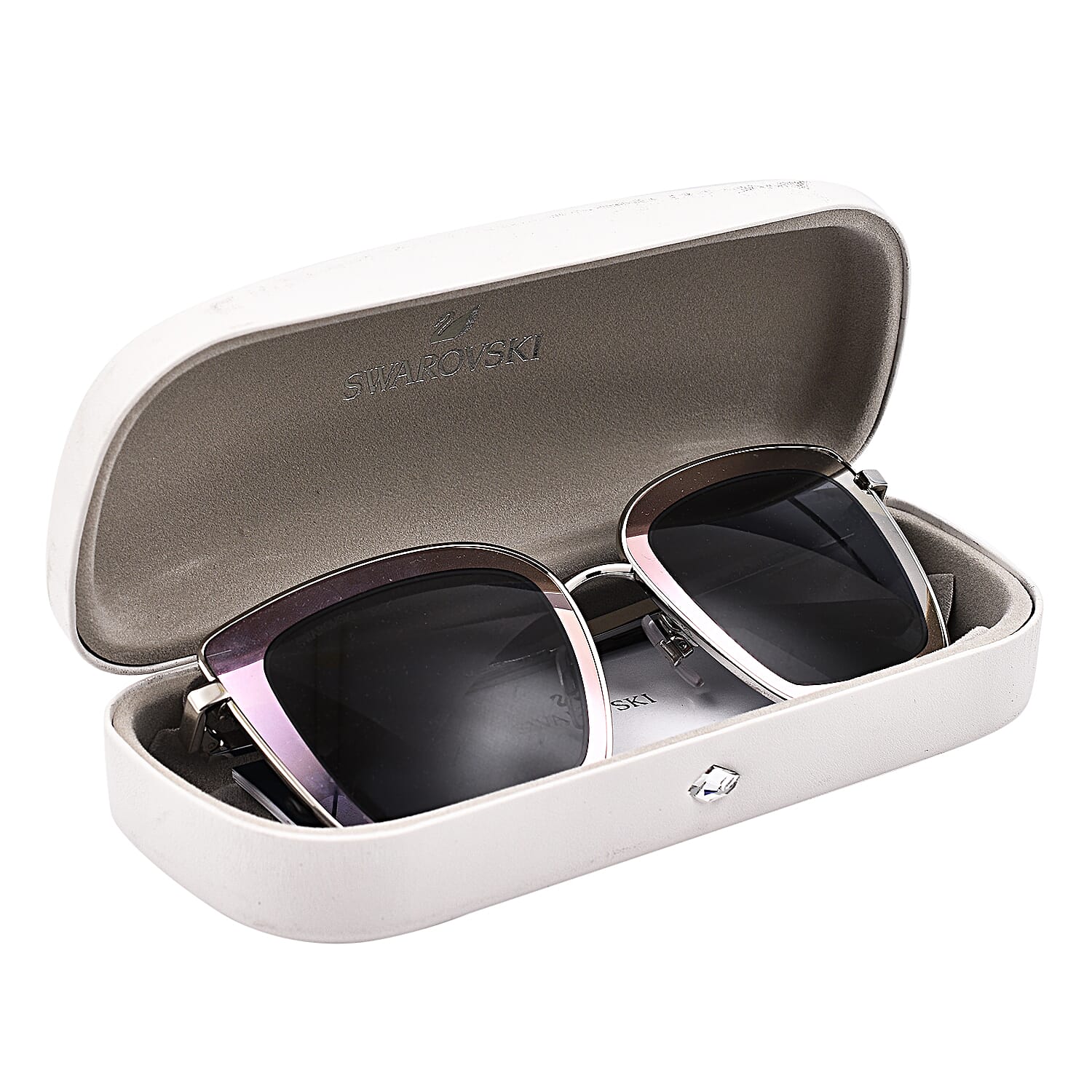 Designer - Crystal Studded Square Sunglasses with Grey Lenses