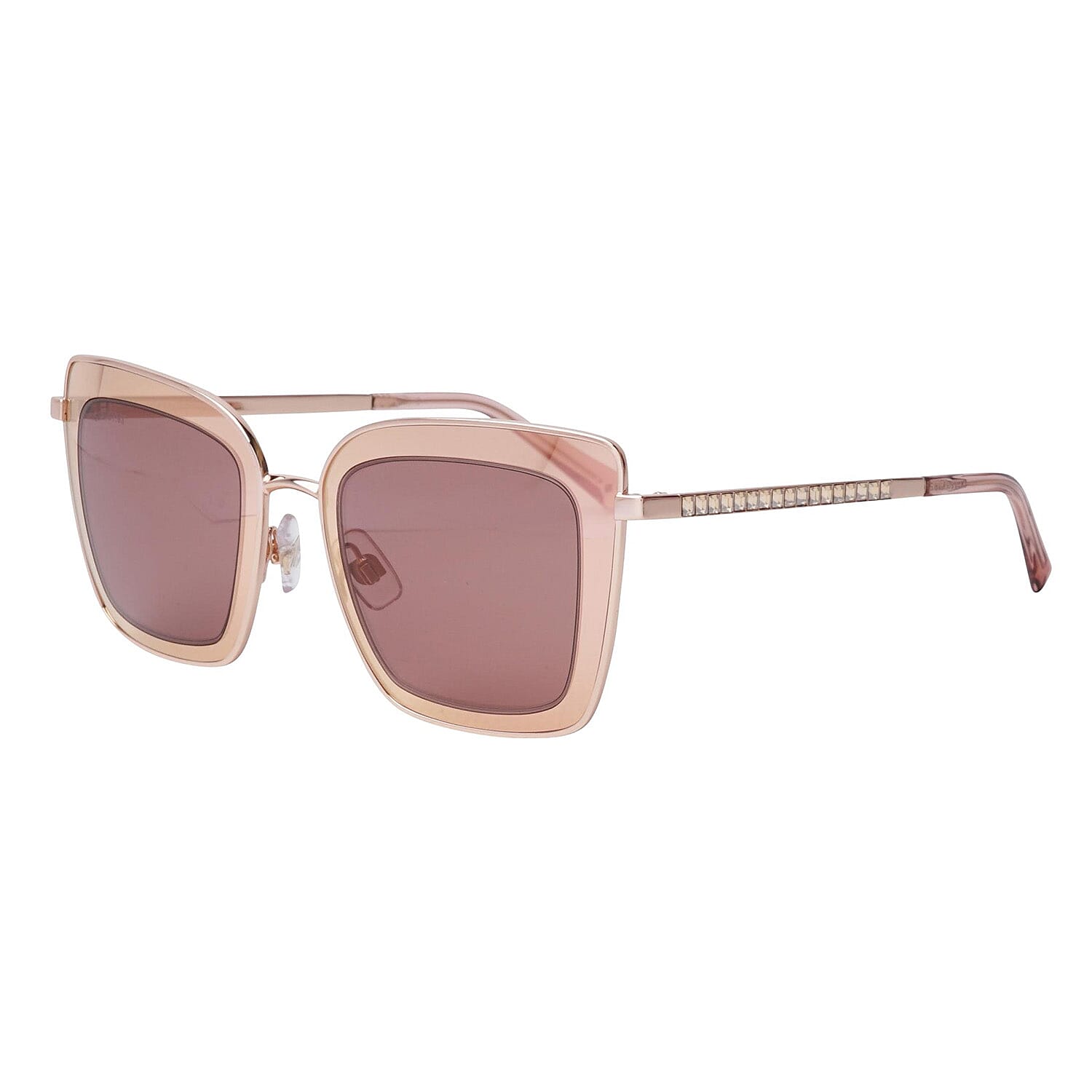 Designer - Crystal Studded Square Sunglasses with Peach Lenses