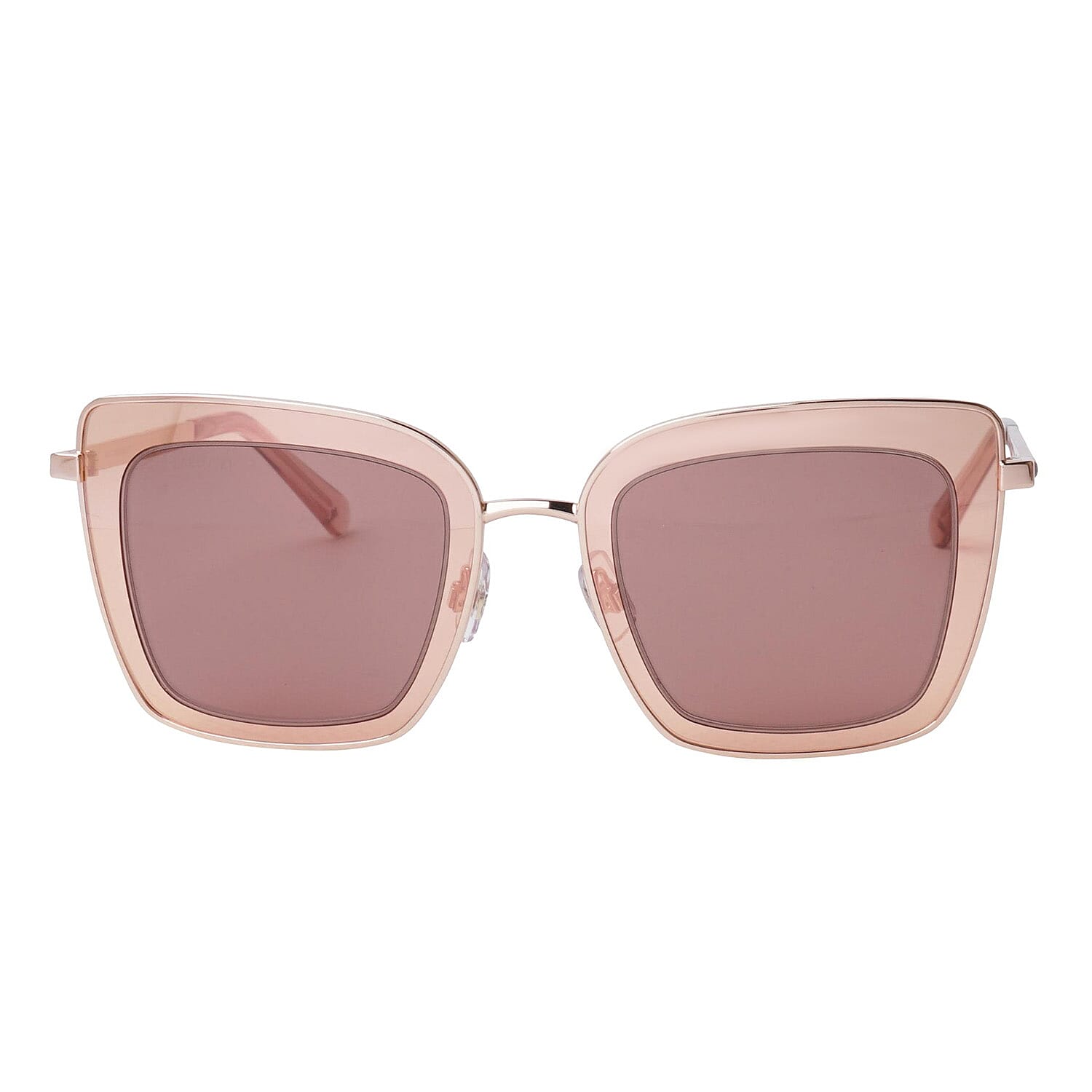 Designer - Crystal Studded Square Sunglasses with Peach Lenses