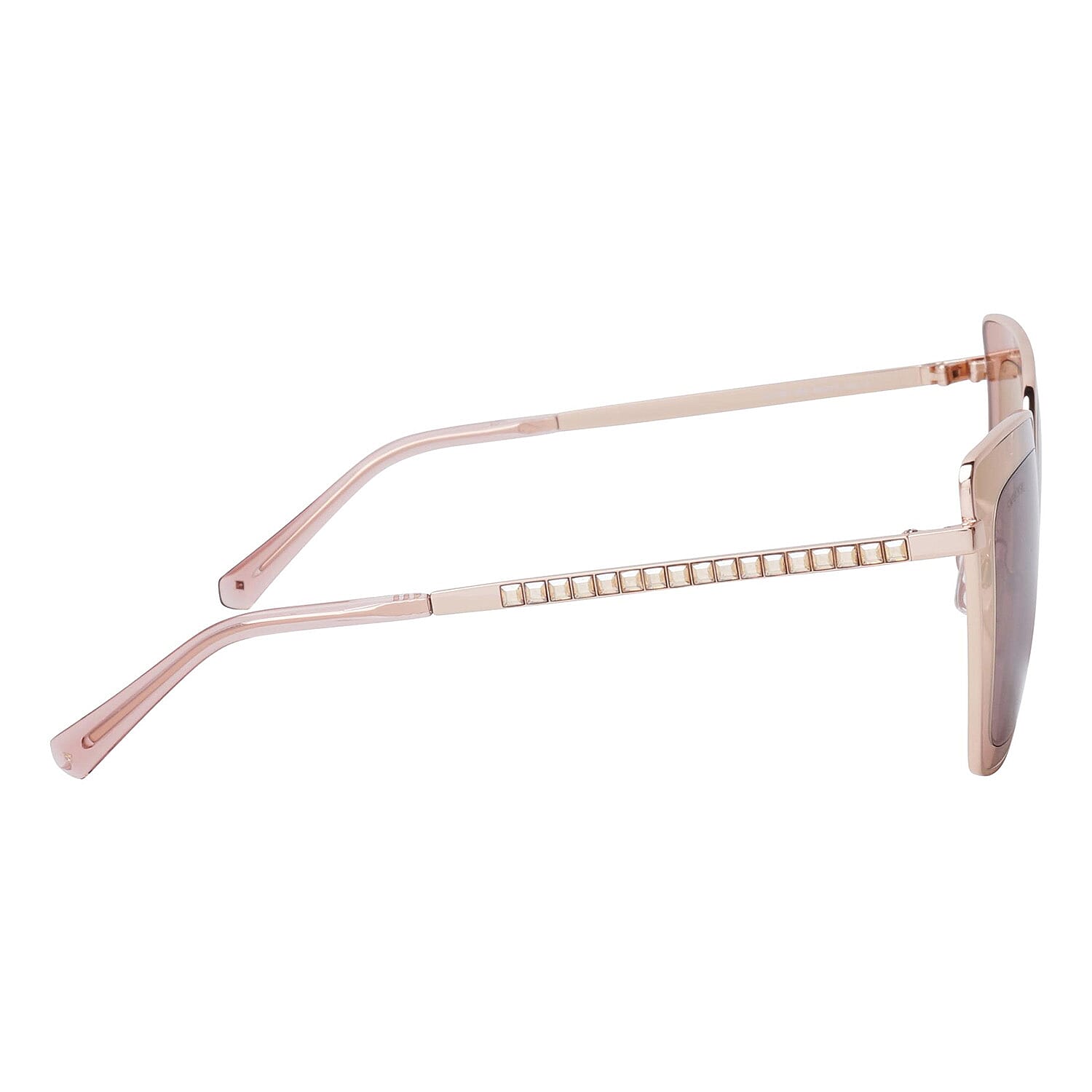 Designer - Crystal Studded Square Sunglasses with Peach Lenses