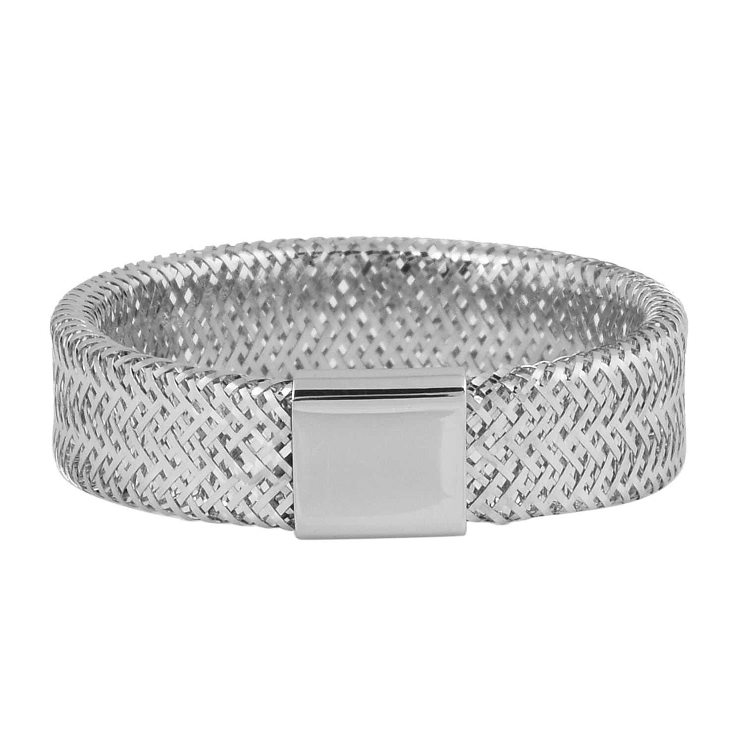 Italian Made - 9K White Gold Stretchable Ring (Size Large) (Size P to U)