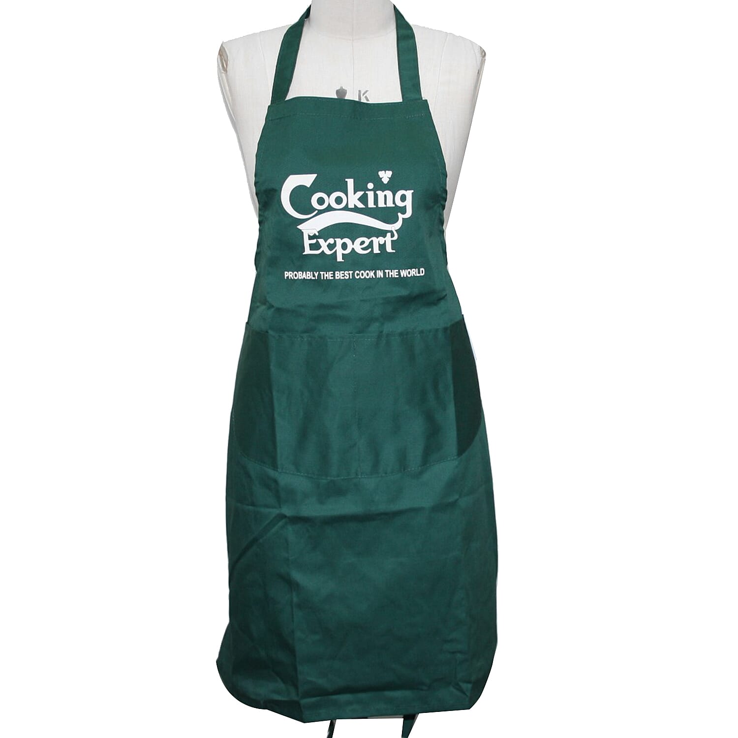 Apron with Cooking Expert Print and Front Pocket in Green (One Size; 115x69cm)