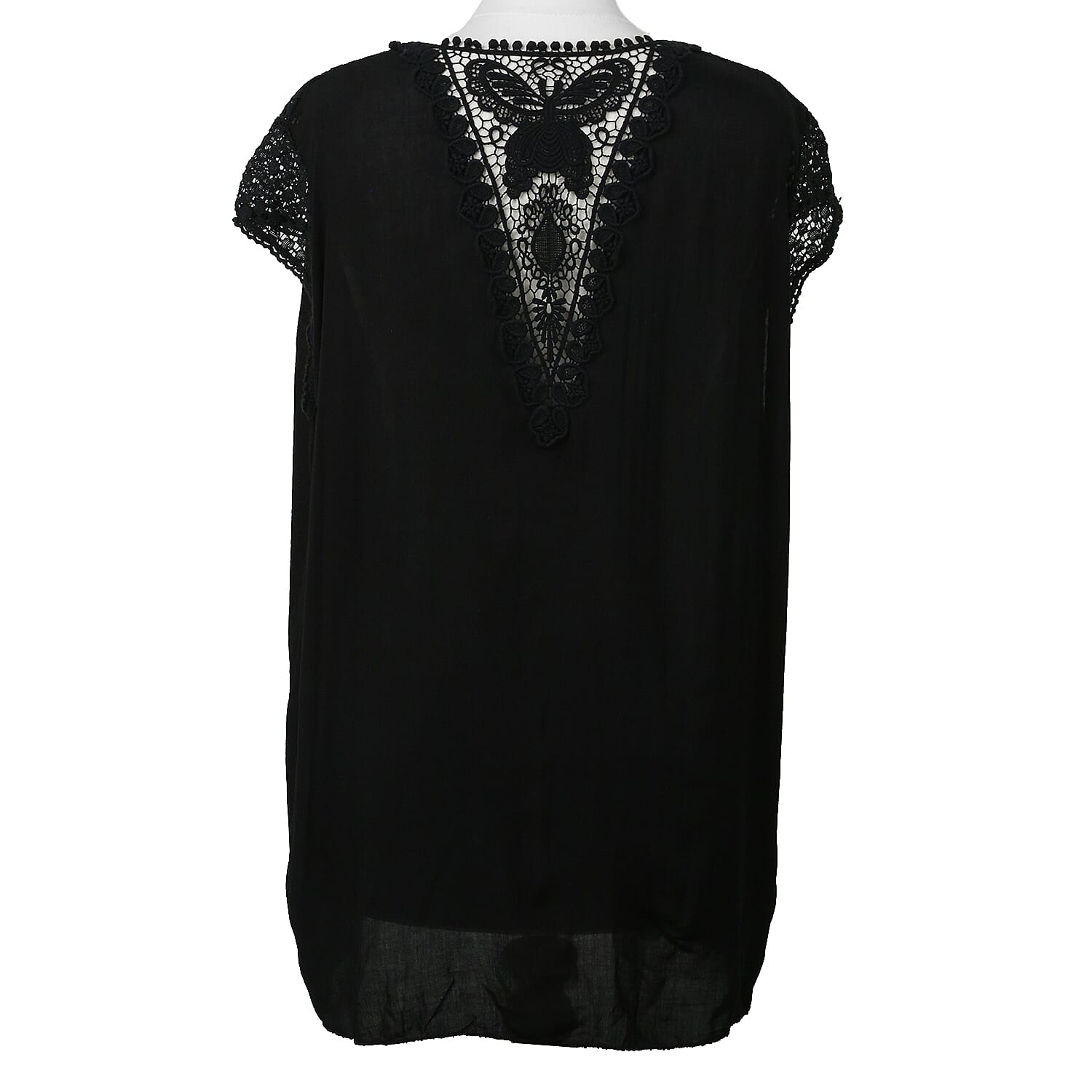 Lightweight Ladies Top with Butterfly Lace Back in Black (Size One; 60x75cm)