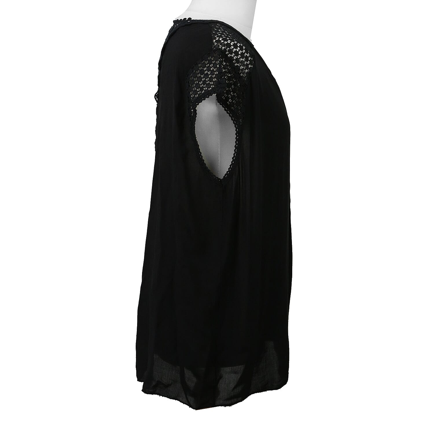 Lightweight Ladies Top with Butterfly Lace Back in Black (Size One; 60x75cm)