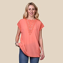Lightweight Ladies Top with Butterfly Lace Back in Coral (Size One; 60x75cm)