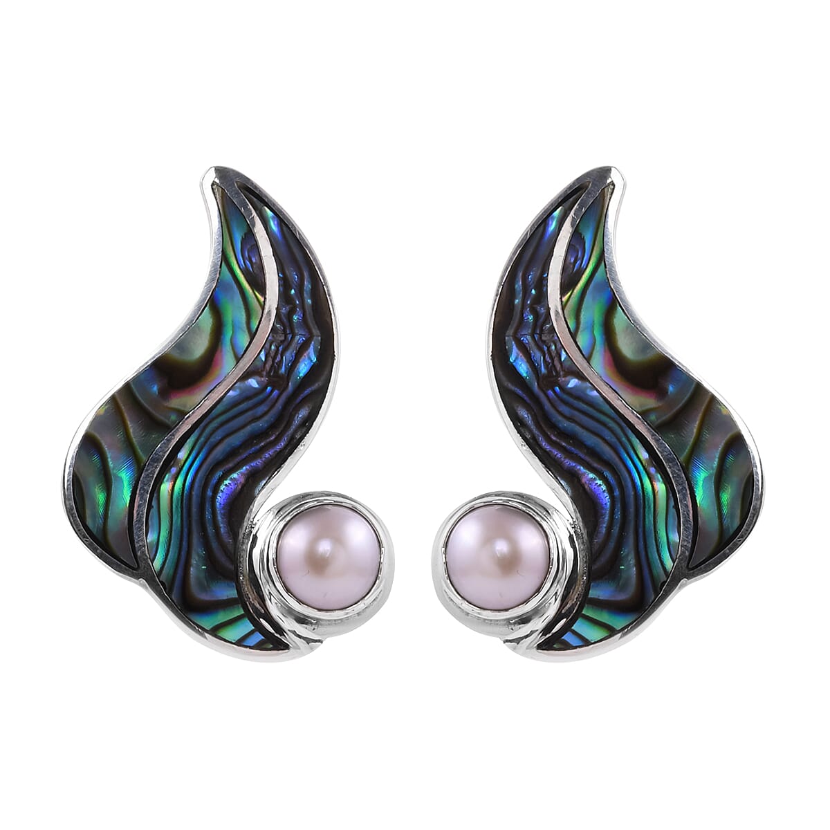 Sajen Silver Oceana Collection - Pink Freshwater Pearl and Abalone Shell Earrings (with Push Back) in Sterling Silver