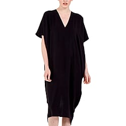 Nova of London Oversized V-Neck Back Slit Detail Midi Dress in Black 