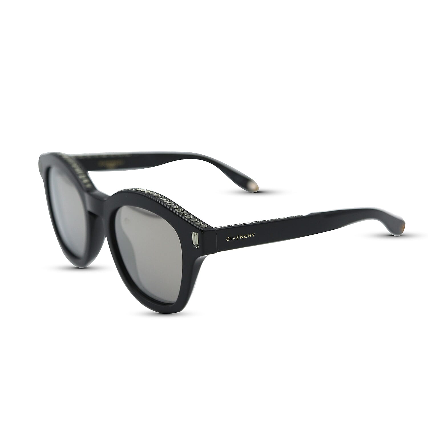 GIVENCHY Womens Square Black Sunglasses with Mirror Lenses Pearl Studded Top