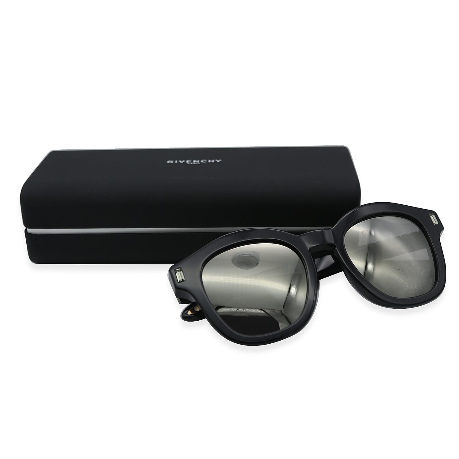 GIVENCHY Womens Square Black Sunglasses with Mirror Lenses Pearl Studded Top