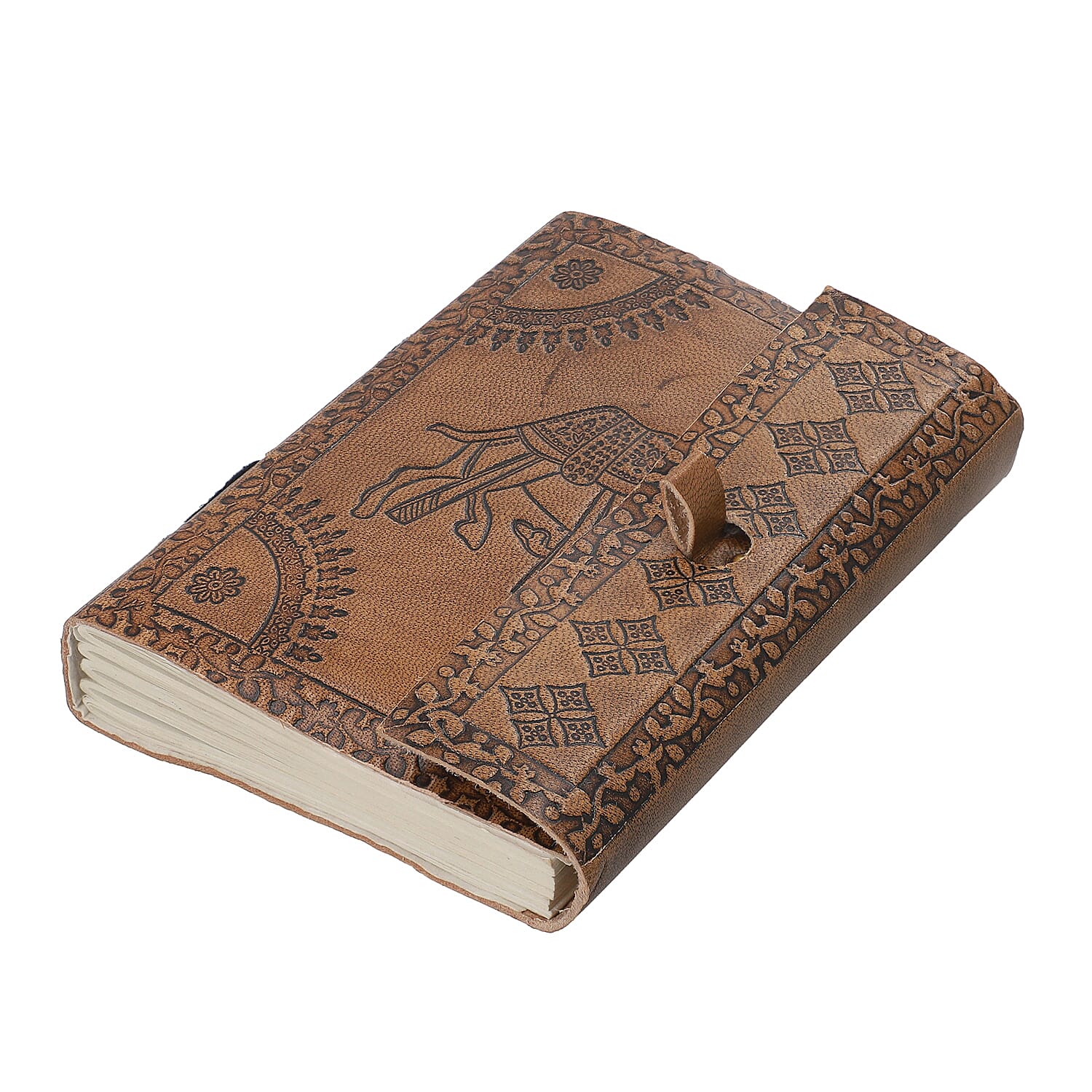 Handcrafted Camel Embossed Leather Journal with Wooden Pen (18x13 cm)