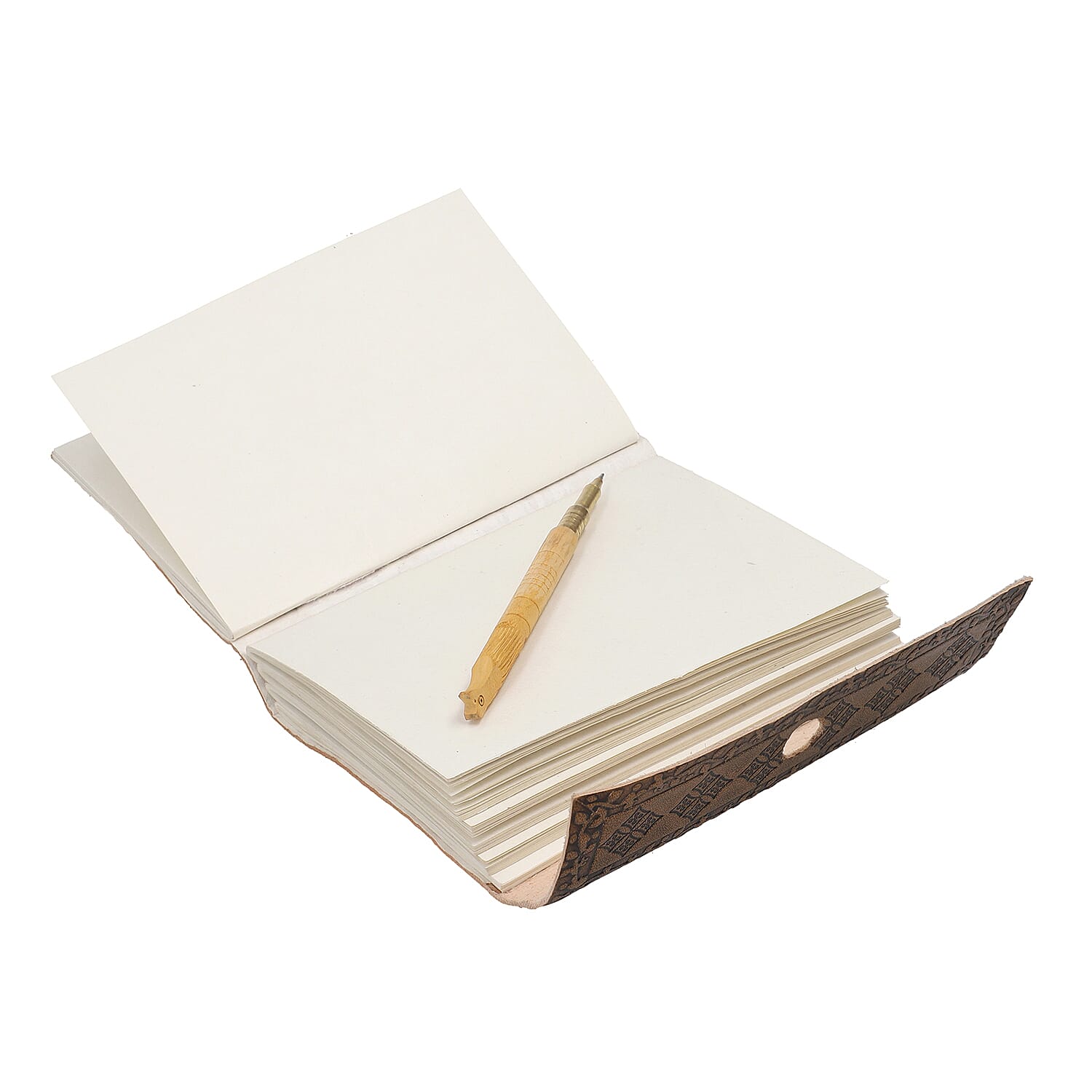 Handcrafted Camel Embossed Leather Journal with Wooden Pen (18x13 cm)