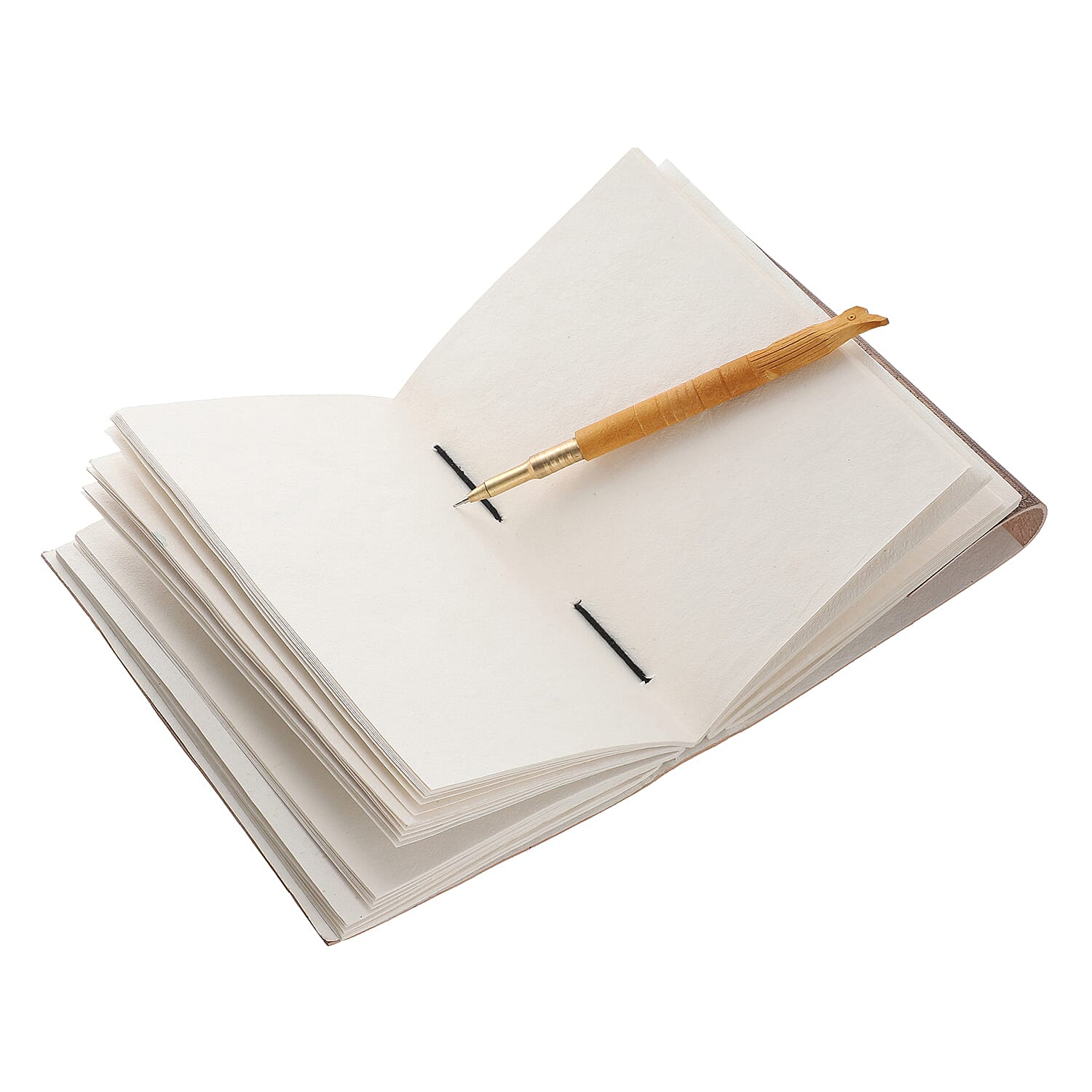 100% Genuine Leather and 100 % Cottton Handmade Paper Handcrafted Tree Embossed Journal with Wooden Pen (Size 17.8x12.7 Cm)-  Brown