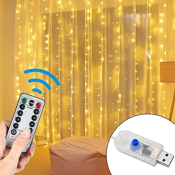8 Modes LED Curtain String Light with Remote Control with USB Power (Size:Length -280Cm)