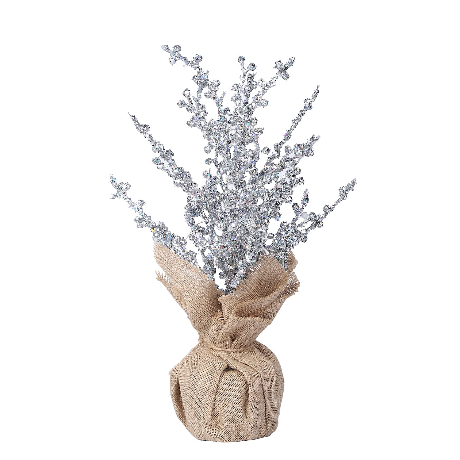 Christmas Decorative - Silvery Glitter Tree LED Light Linen Flowerpot (Size 50x11 Cm)