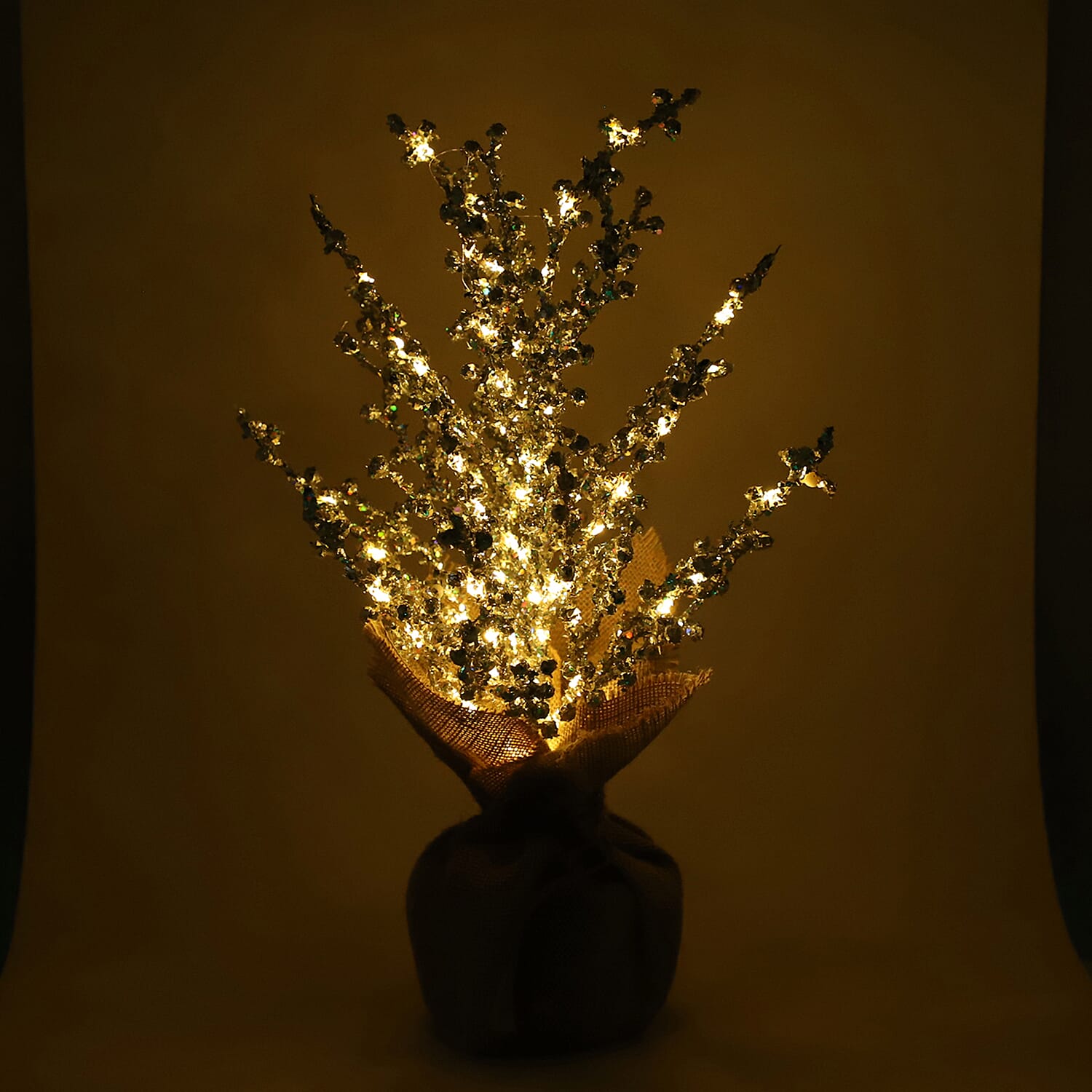 Christmas Decorative - Silvery Glitter Tree LED Light Linen Flowerpot (Size 50x11 Cm)