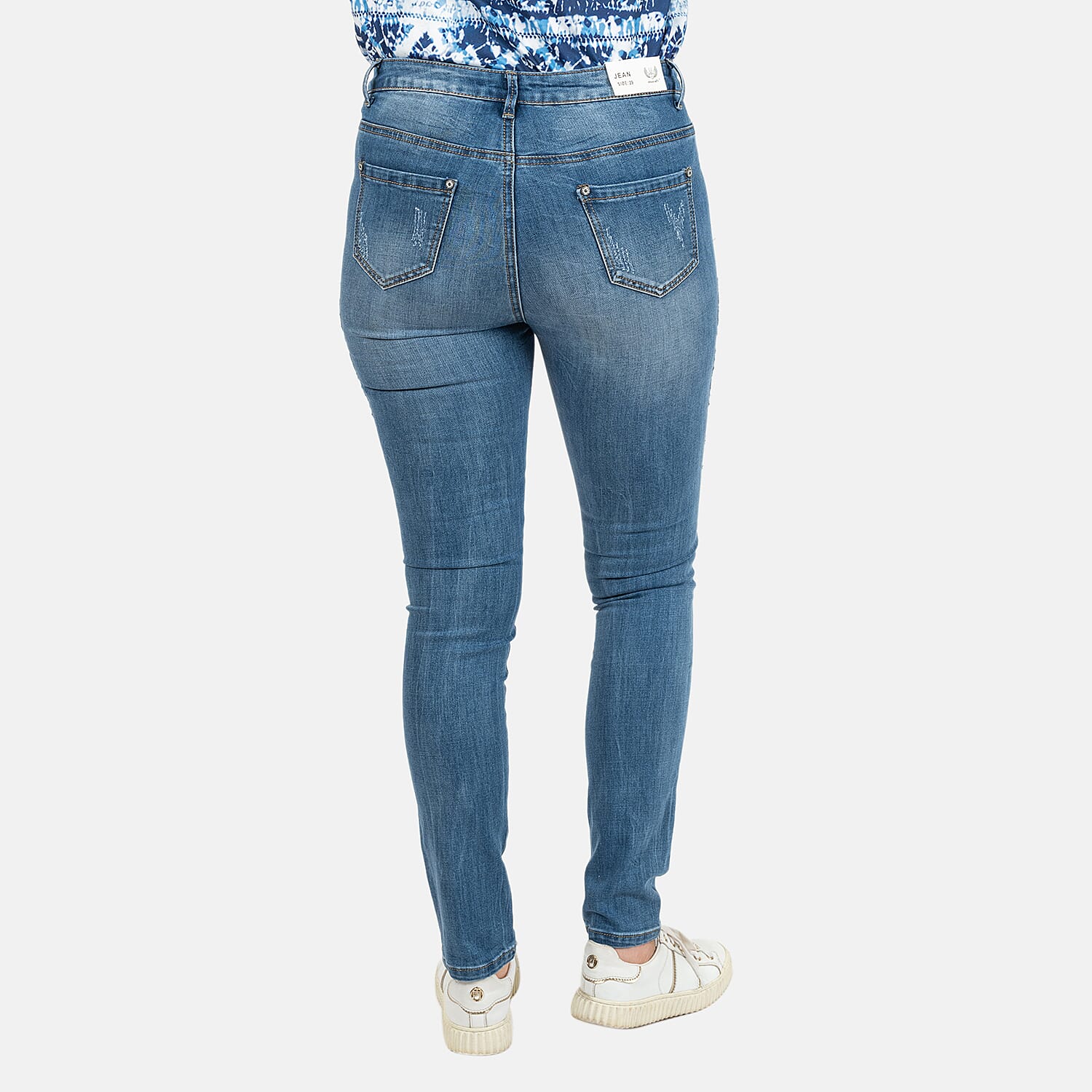 Blue Floral Embroidered Diamante Detail Jeans (Size 8 )