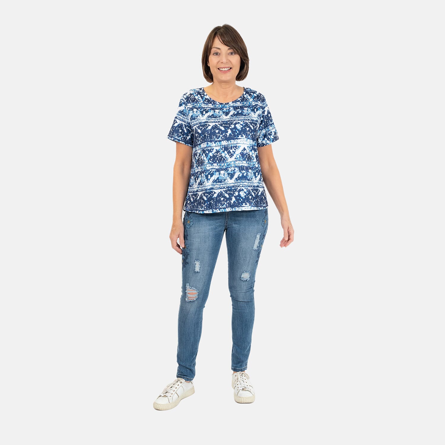 Blue Floral Embroidered Diamante Detail Slim Fit Jeans (Size 31 - 12-14)