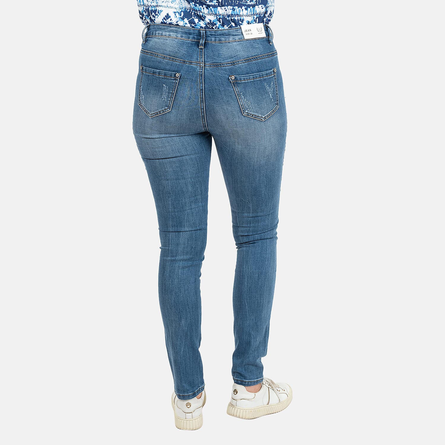 Blue Flower Embellished Diamante Stud Detail High Waist Jeans (Size 28 - 10)