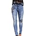 Floral Embroidered Skinny Fit High Waist Light Blue Jeans 