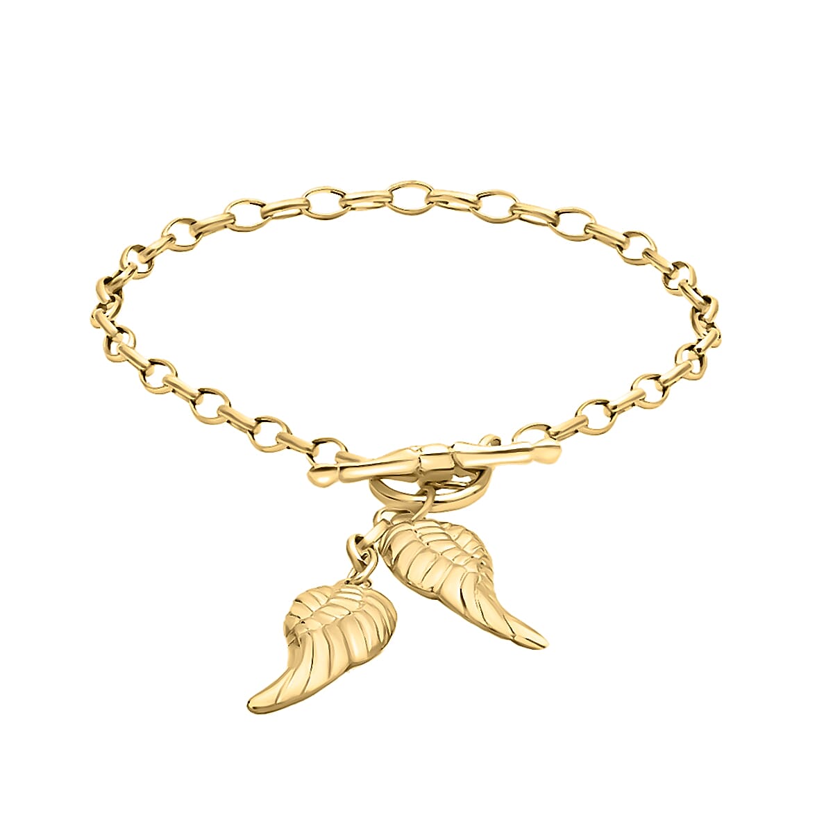9K Yellow Gold Angel Wings Bracelet with T-Bar (Size - 7)