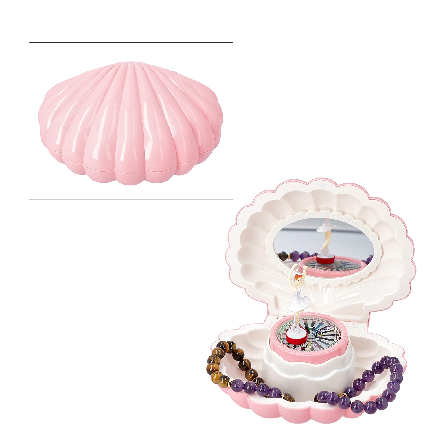 Seashell Music Mirror Jewellery Box with LED Light (Size 15x13x7 Cm) - Dark Pink