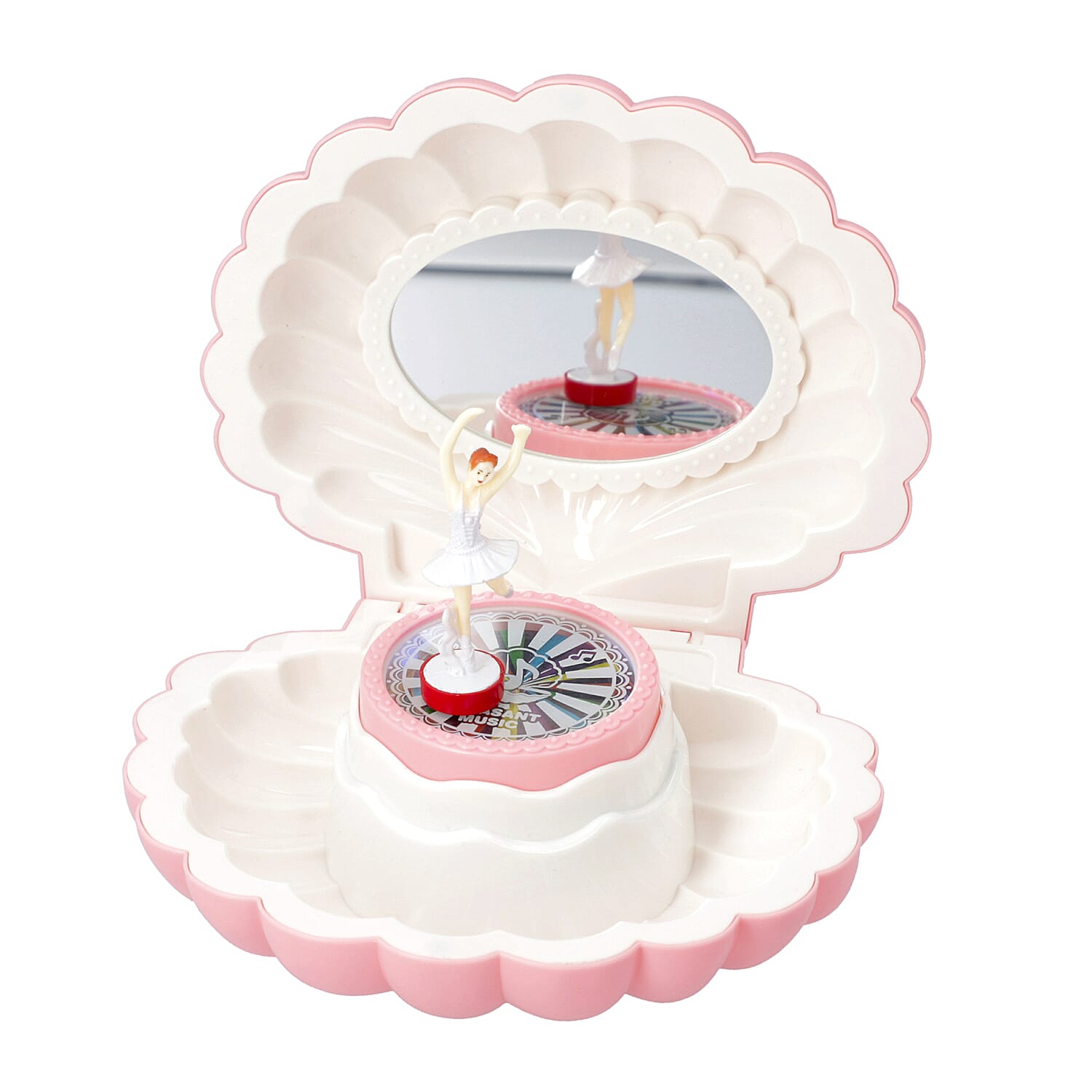 Seashell Music Mirror Jewellery Box with LED Light Size 15x13x7 Cm - Dark Pink