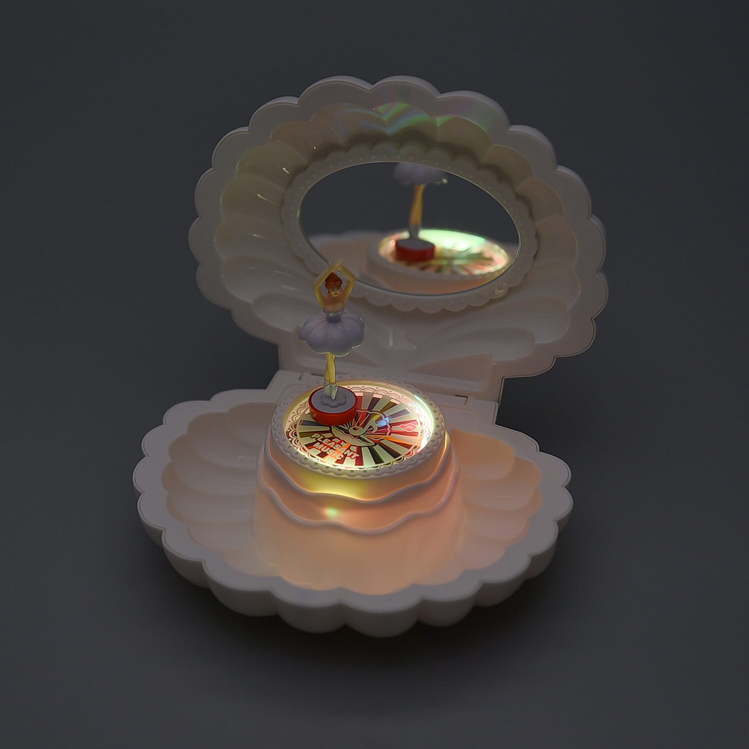 Seashell Music Mirror Jewellery Box with LED Light (Size 15x13x7 Cm) - White