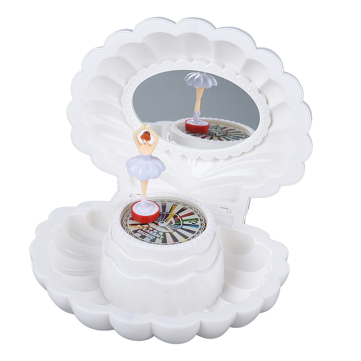 Seashell Music Mirror Jewellery Box with LED Light (Size 15x13x7 Cm) - White