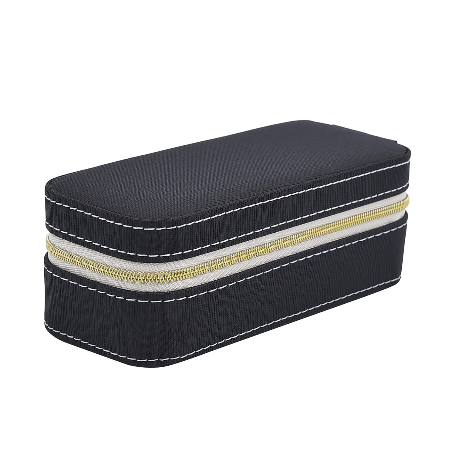 Portable Mini Travel Jewellery Box with Anti Tarnish Lining and Zipper Closure - Black
