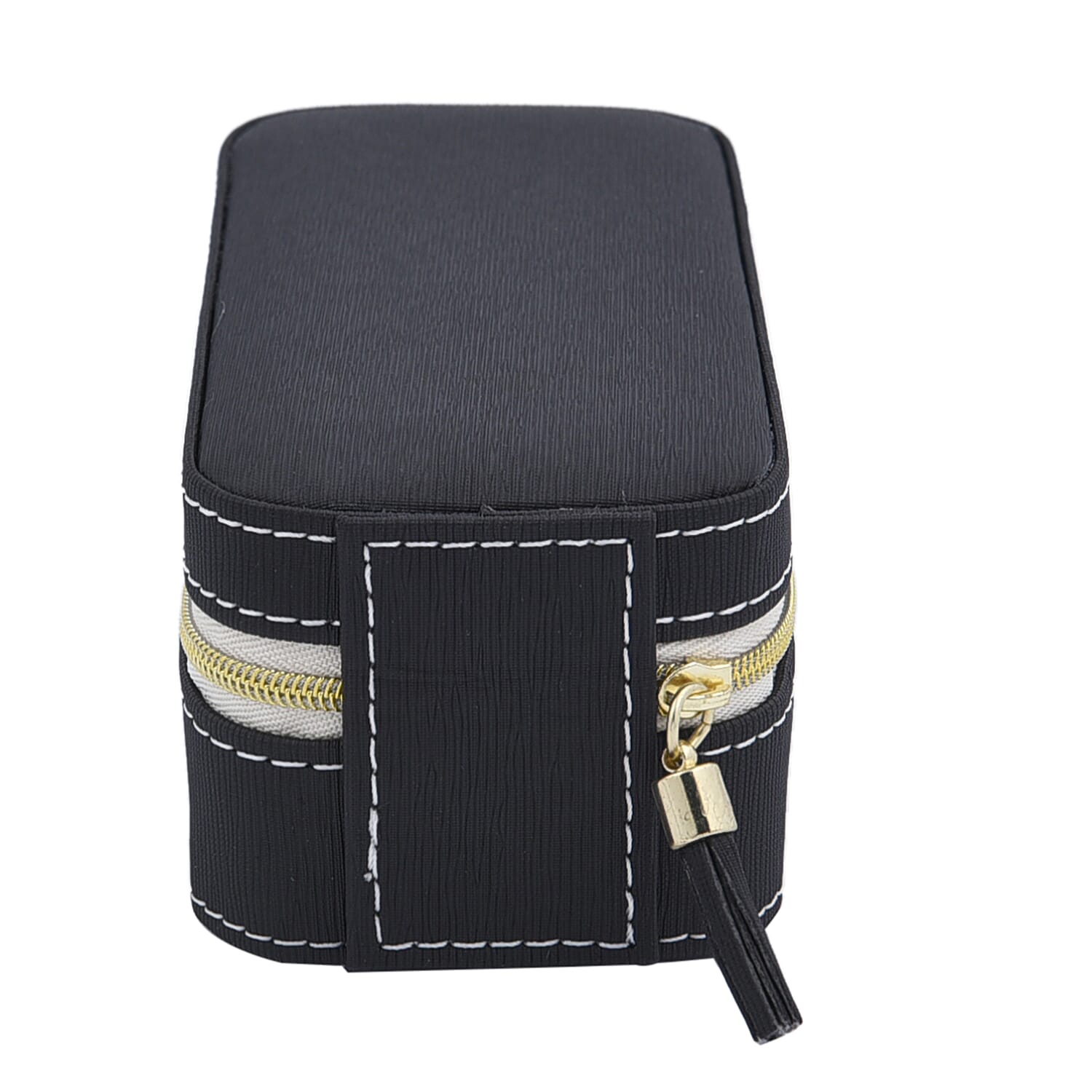 Portable Mini Travel Jewellery Box with Anti Tarnish Lining and Zipper Closure - Black