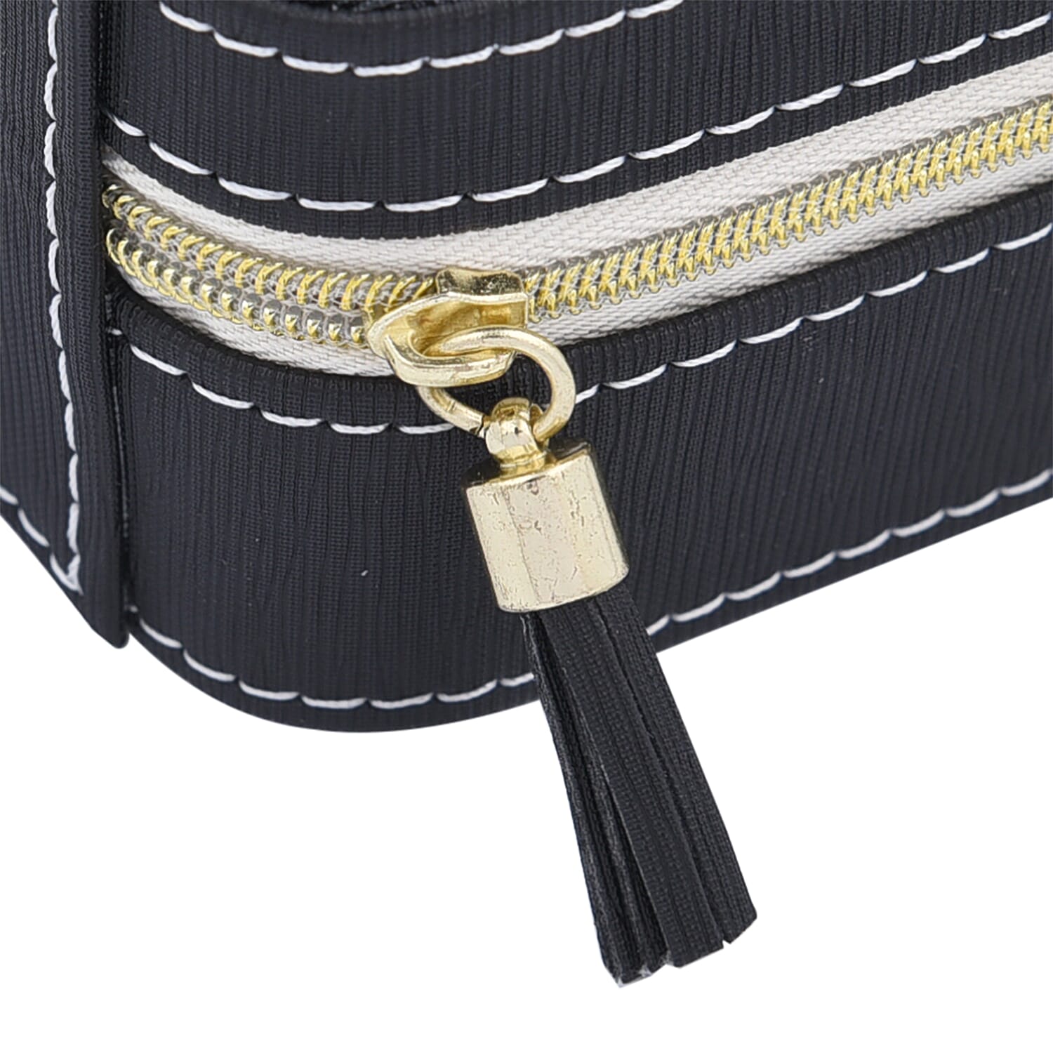Portable Mini Travel Jewellery Box with Anti Tarnish Lining and Zipper Closure - Black