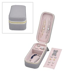 Portable Mini Travel Jewellery Box with Anti Tarnish Lining and Zipper Closure - Black