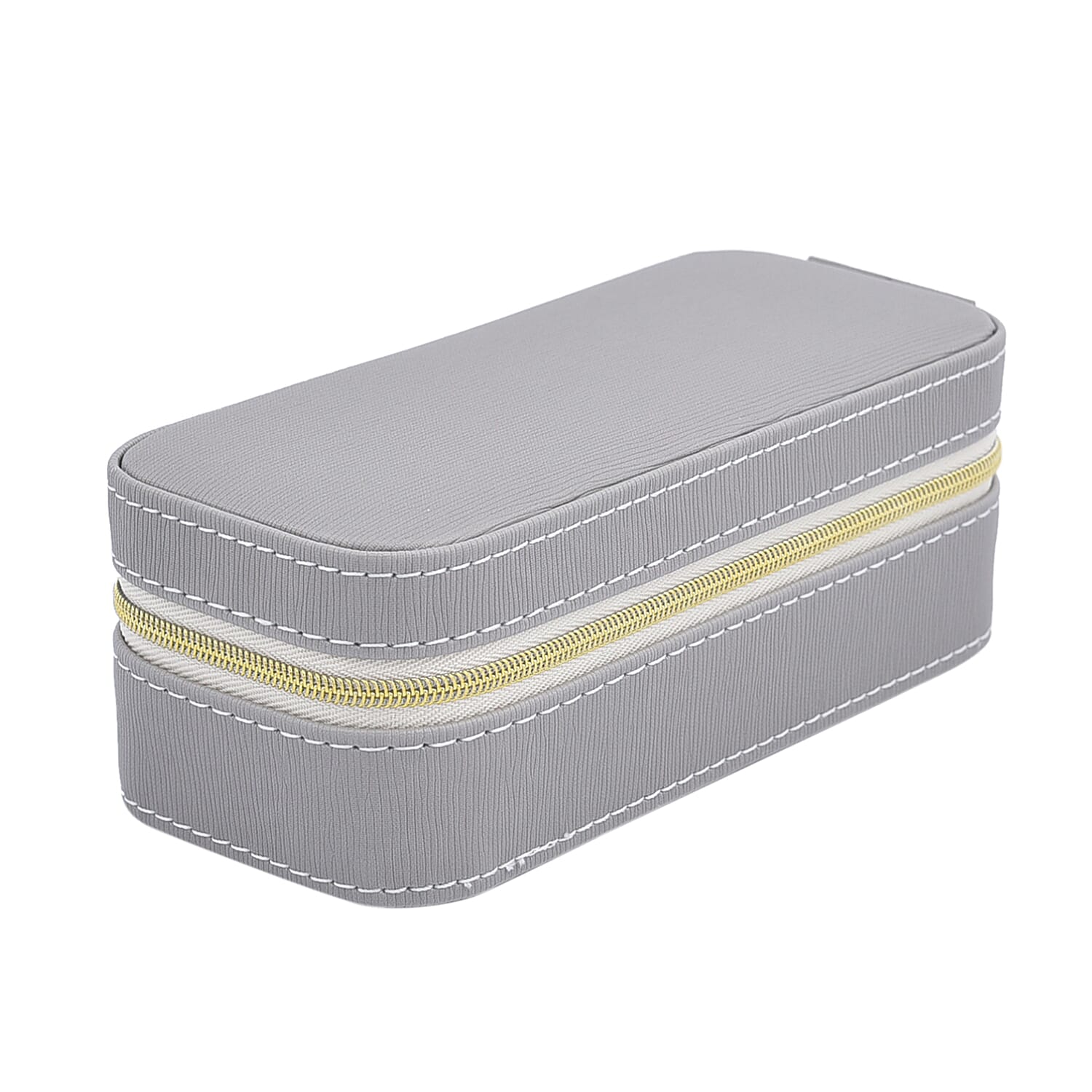 Portable Mini Travel Jewellery Box with Anti Tarnish Lining and Zipper Closure (Size 15x7x5 Cm) - Grey