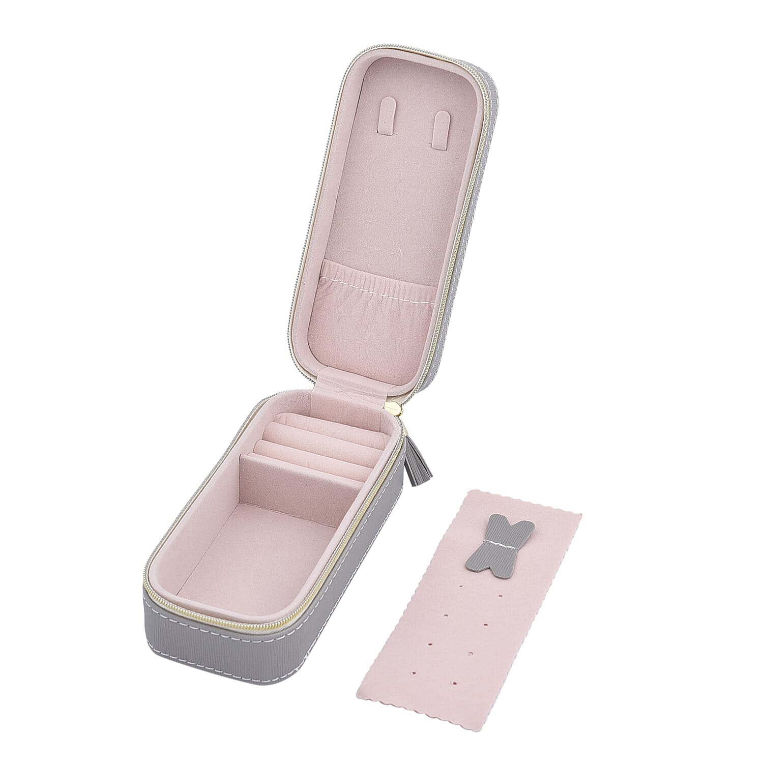 Portable Mini Travel Jewellery Box with Anti Tarnish Lining and Zipper Closure (Size 15x7x5 Cm) - Grey
