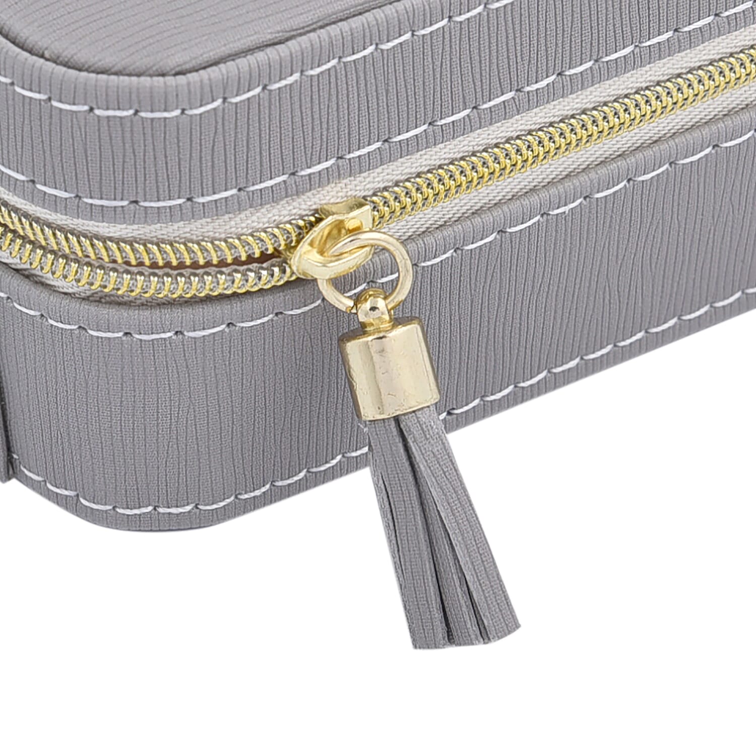 Portable Mini Travel Jewellery Box with Anti Tarnish Lining and Zipper Closure (Size 15x7x5 Cm) - Grey