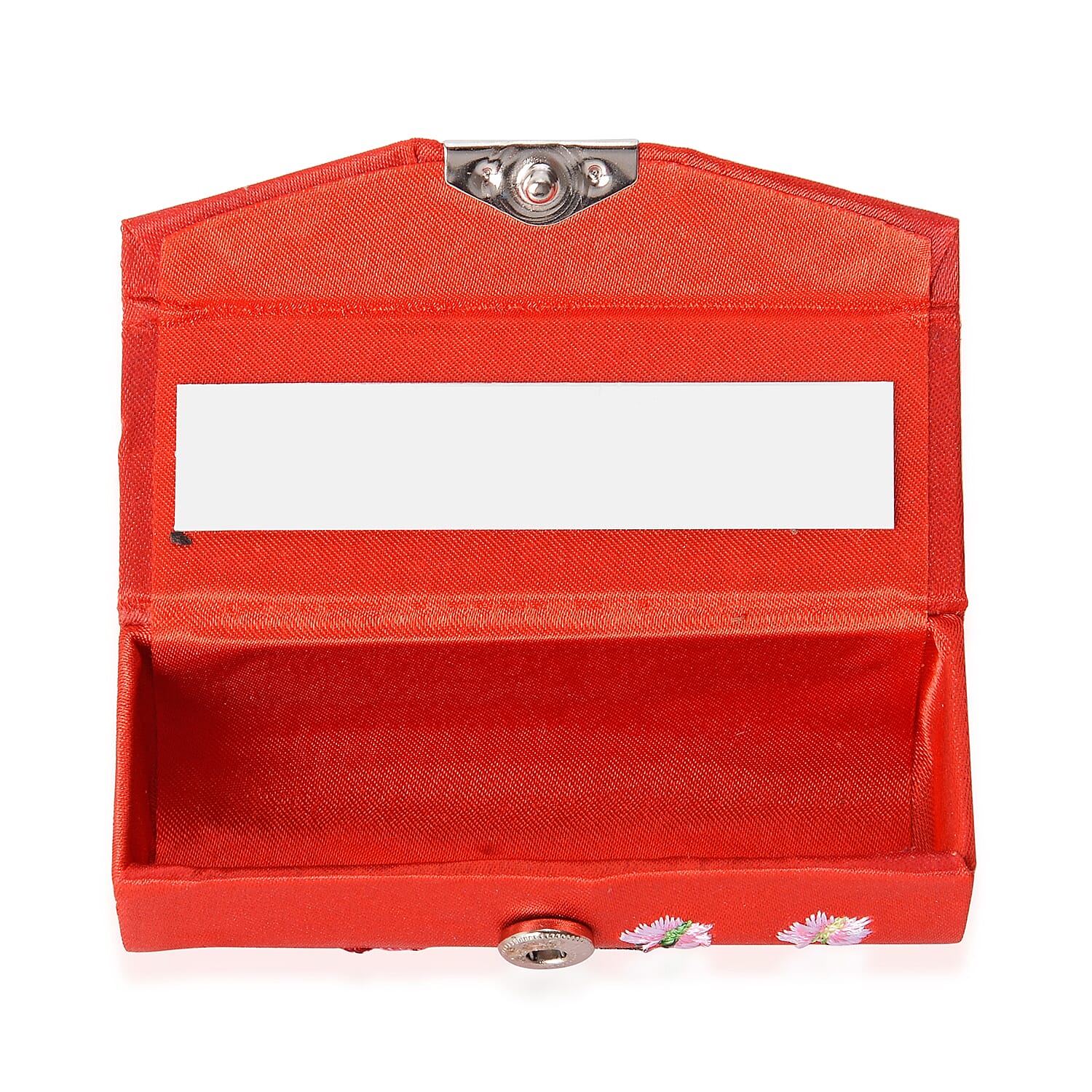 3 Piece Set - Floral Embroidery Pattern Cosmetic Organiser (Includes Compact Mirror, Lipstick Case and Coin Purse) - Red