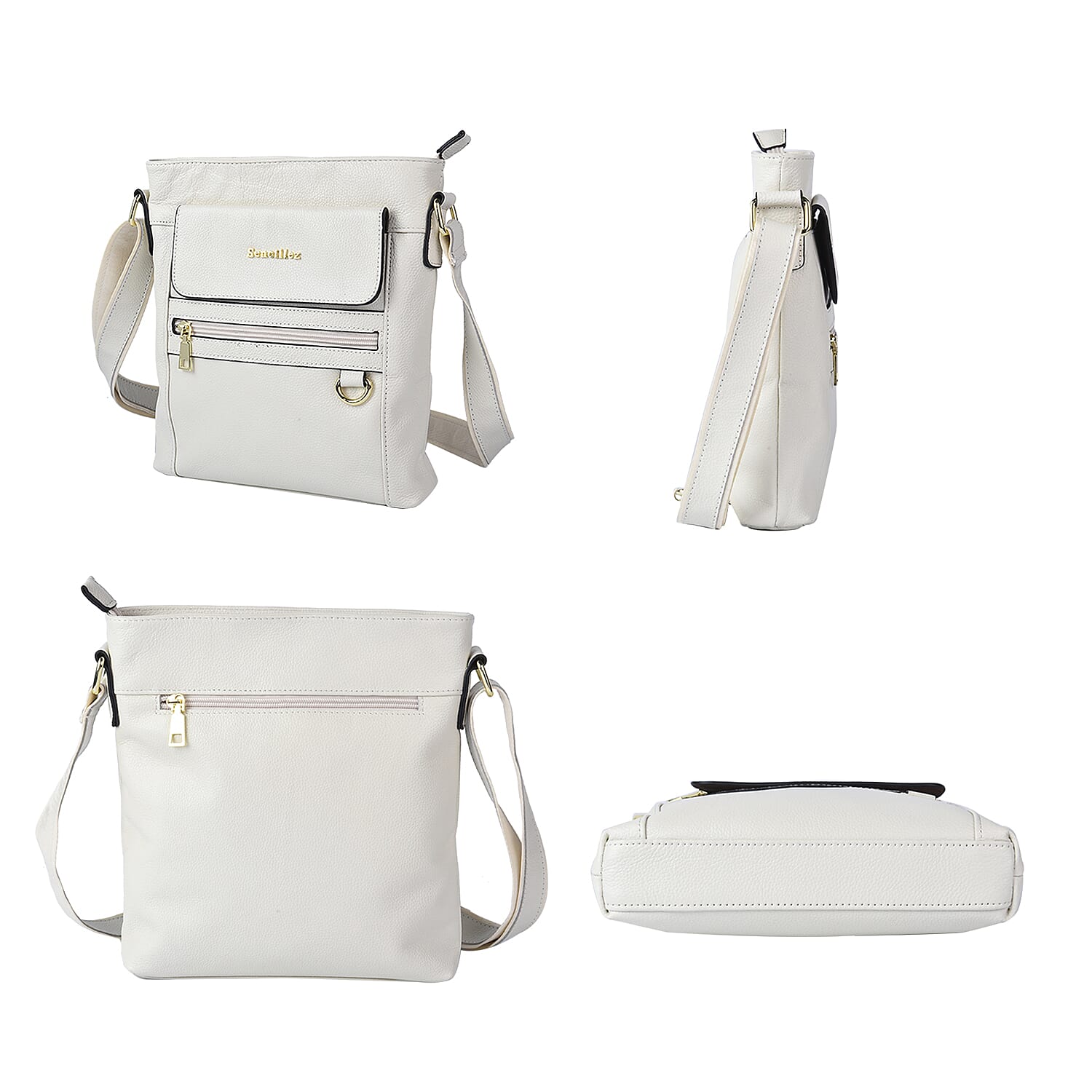 SENCILLEZ Womens Genuine Leather Crossbody Bag with Shoulder Strap - Off White