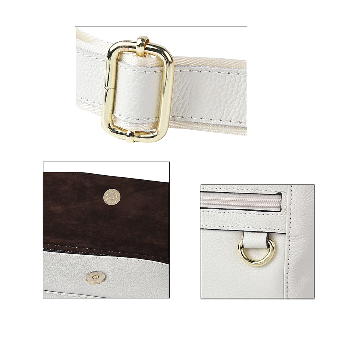 SENCILLEZ Womens Genuine Leather Crossbody Bag with Shoulder Strap - Off White