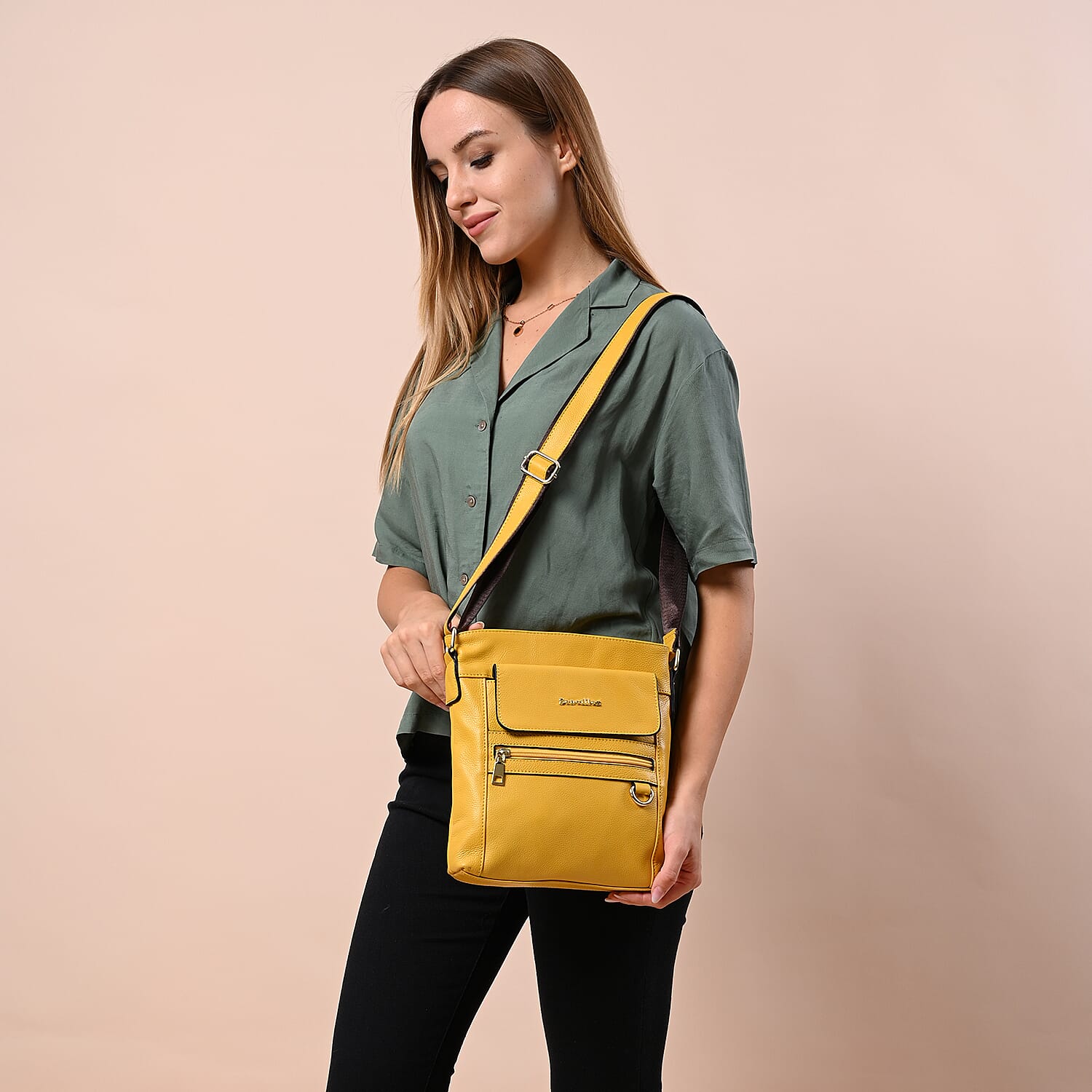 SENCILLEZ Womens Genuine Leather Crossbody Bag with Shoulder Strap - Off White