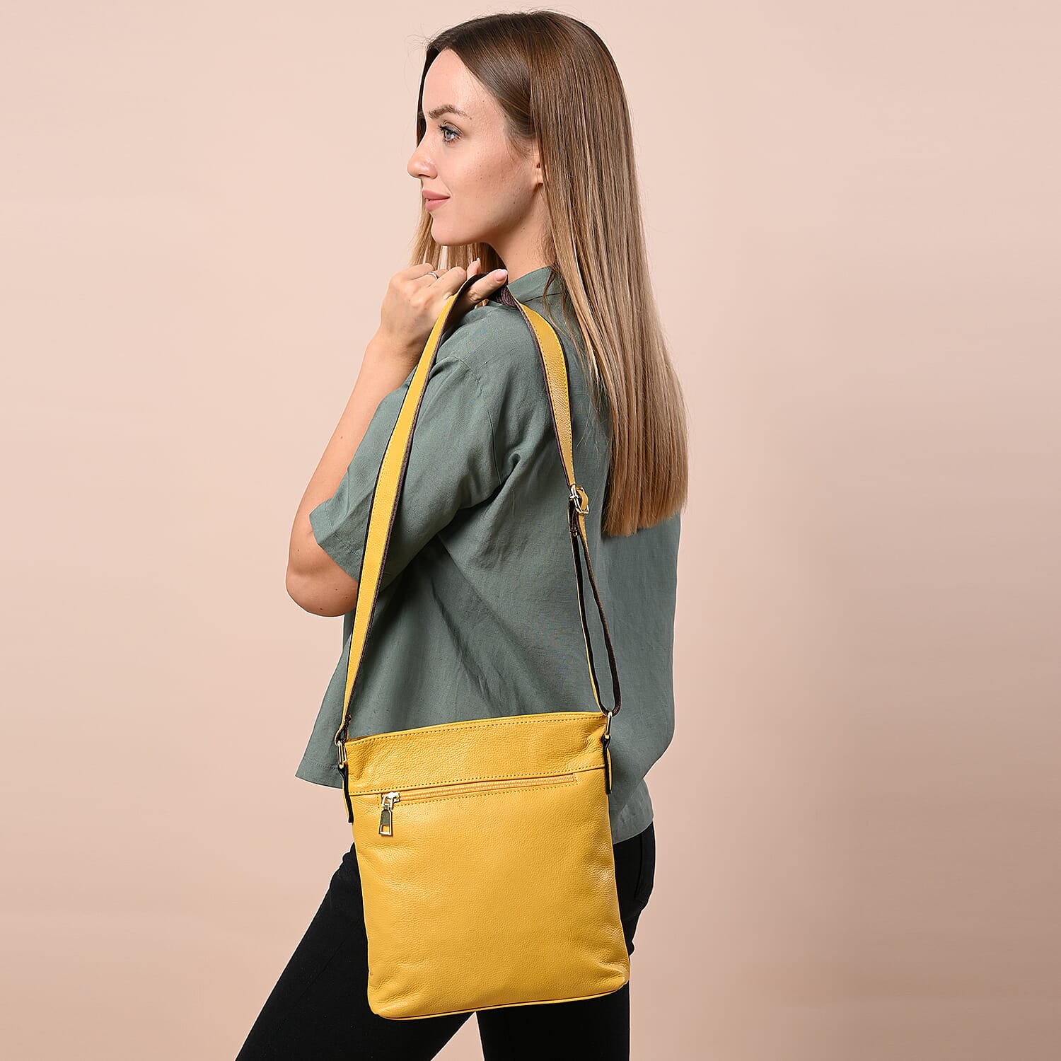 SENCILLEZ Womens Genuine Leather Crossbody Bag with Shoulder Strap - Off White