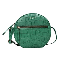 ASSOTS LONDON JANE Genuine Leather Round Croc Crossbody Bag (Size 18x10x6cm) - Green