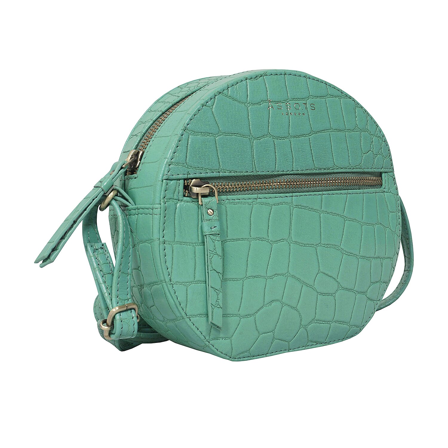 ASSOTS LONDON JANE Genuine Leather Round Croc Crossbody Bag (Size 18x10x6cm) - Green